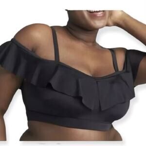NWT cacique black bikini swim top ruffle off the shoulder sz 22
